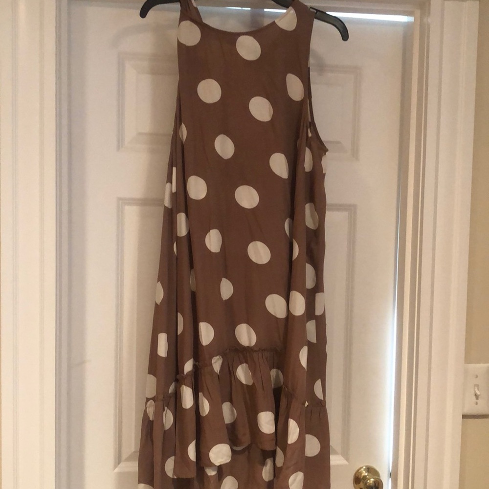 The Loft - feminine polka dot dress with ruffle bottom - tie back neck